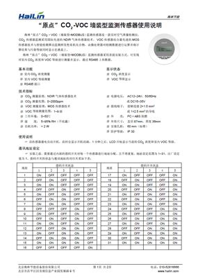 原点CO2 VOC（墙装型-MODBUS）监测传感器中文说明书下载