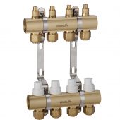 地暖分集水器TH36D25C1620-6/规格可提供2-8路/一体型智能控温/表面树脂涂层，黄铜本色，耐腐蚀